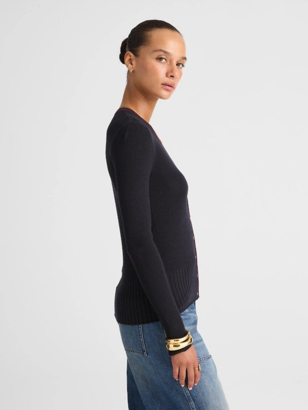 Madewell V-Neck Cardigan in Dark Navy Combo, Size Small - Picture 3 of 10